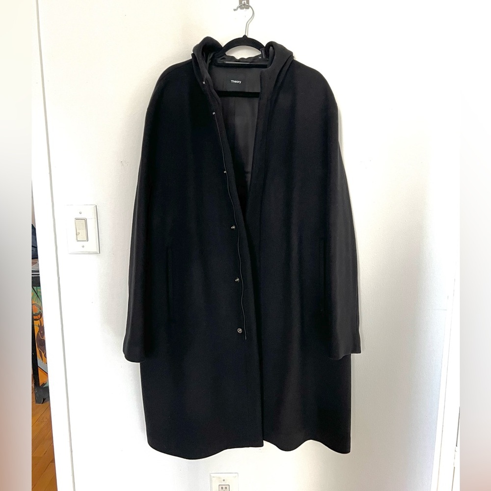 Men’s Theory Waylon Wool Hooded Long Coat Black XXL